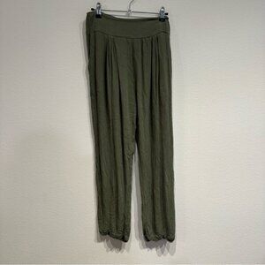 American Eagle Olive Green‎ 100% Viscose Stretch Pants Waist Tie Size Large